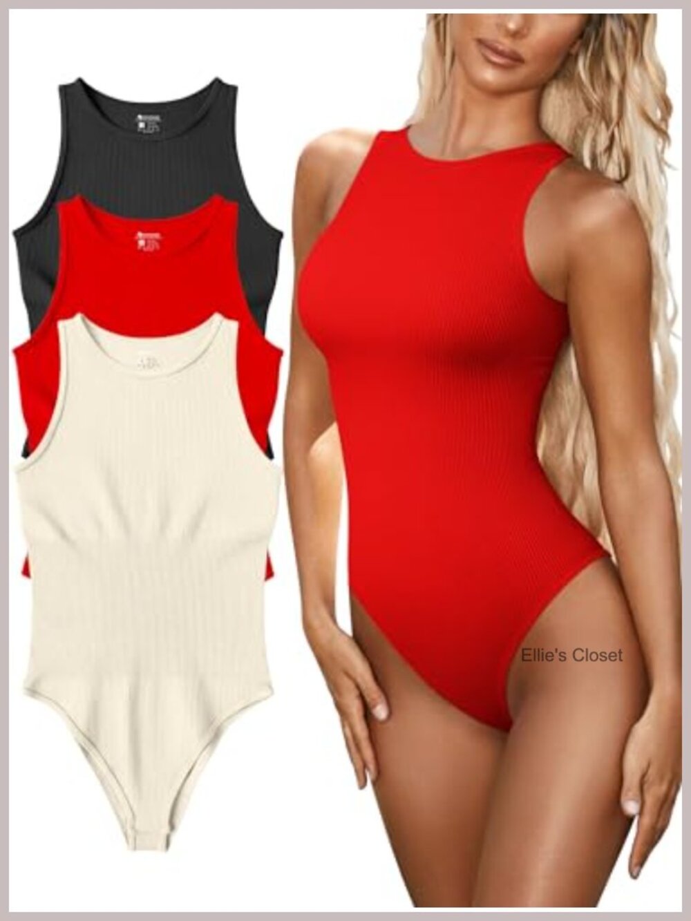 3pc Ribbed Bodysuit Set Sleeveless Halter Neck Leotard High Stretch Nylon
